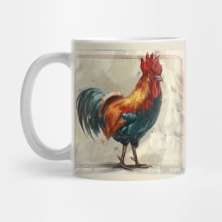 Colorful Rooster Painting on Beige Background - Here Comes The Rooster 2 Mug